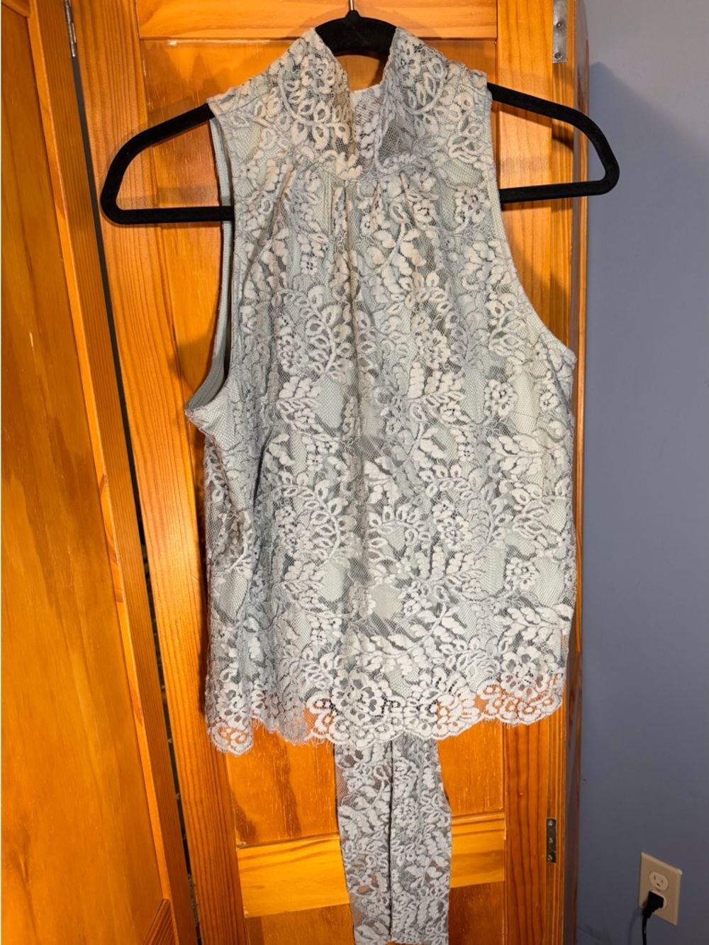 Rye Grass Sleeveless Lace Mock Neck Top in Mint | Size M